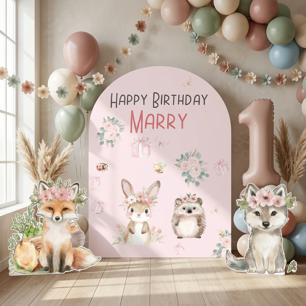 Fox and Wolf Woodland Birthday Backdrop Set - display 5