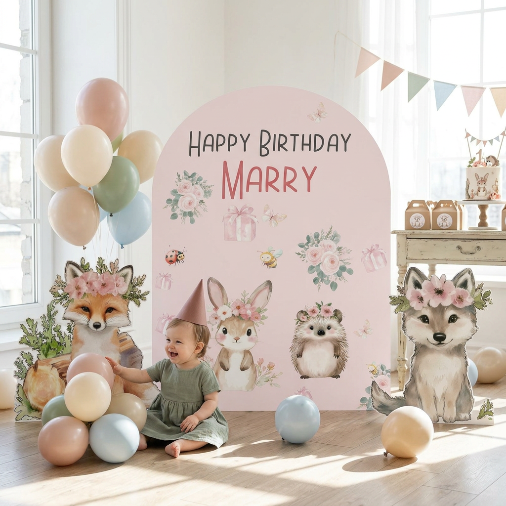 Fox and Wolf Woodland Birthday Backdrop Set - display 6