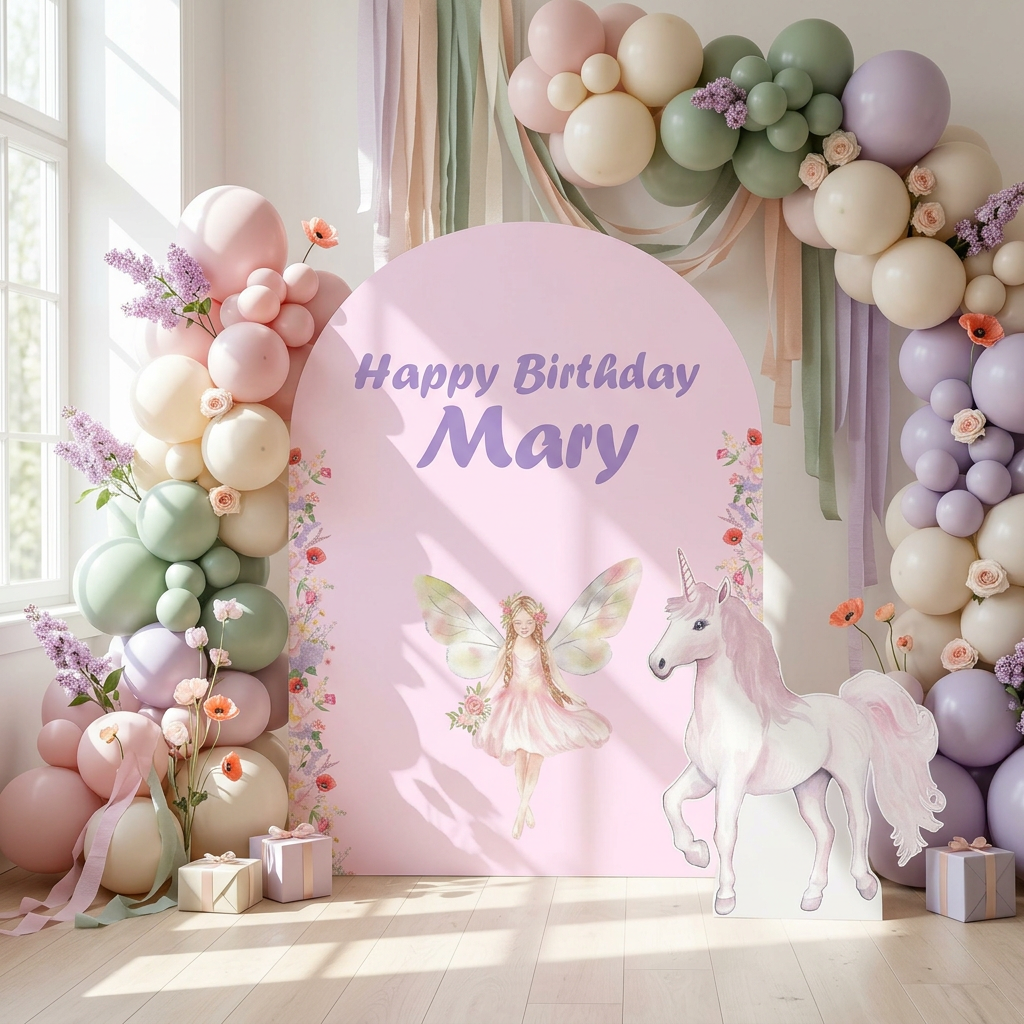 Fairy Unicorn Birthday Backdrop Set - display 1