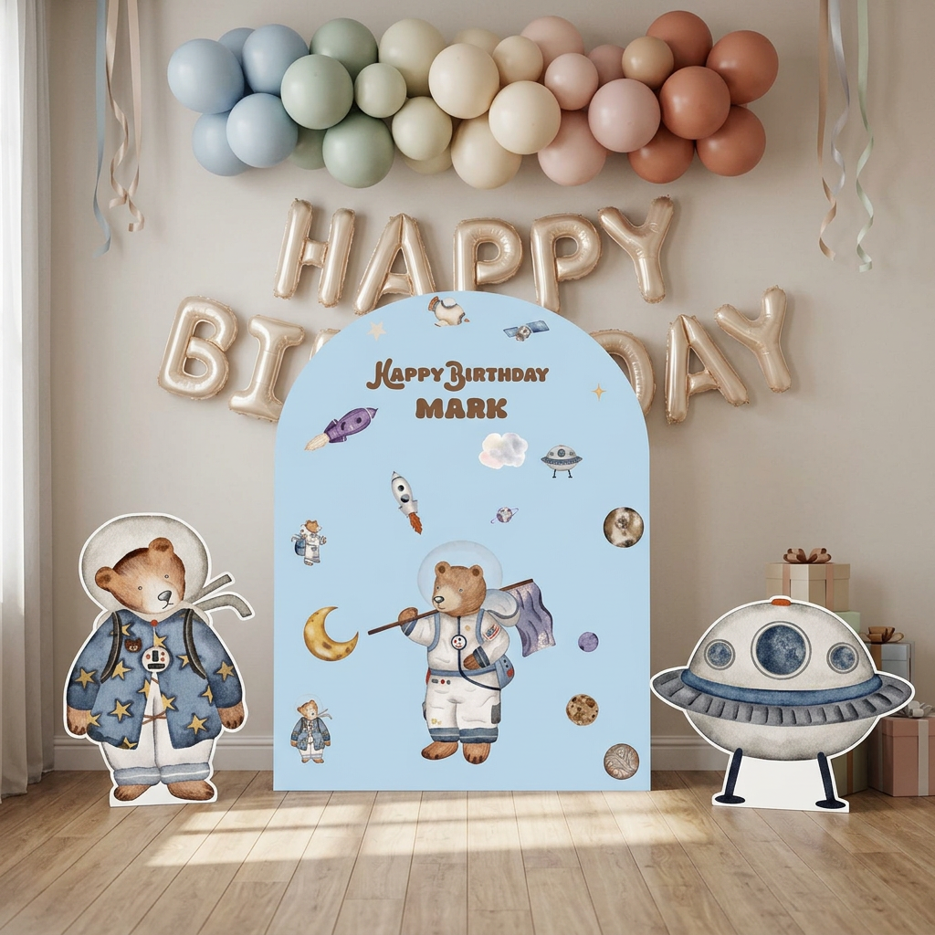 Space Bear Birthday Backdrop Set - display 4