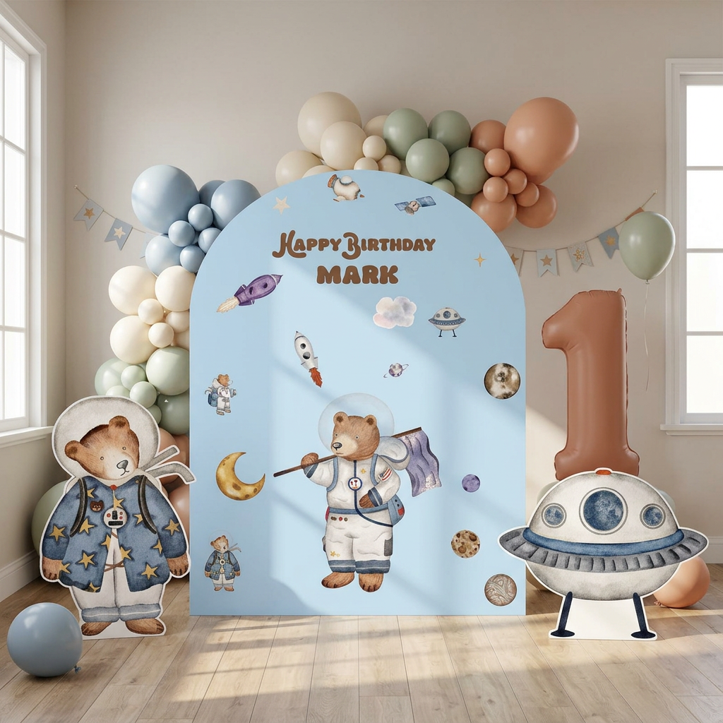 Space Bear Birthday Backdrop Set - display 5