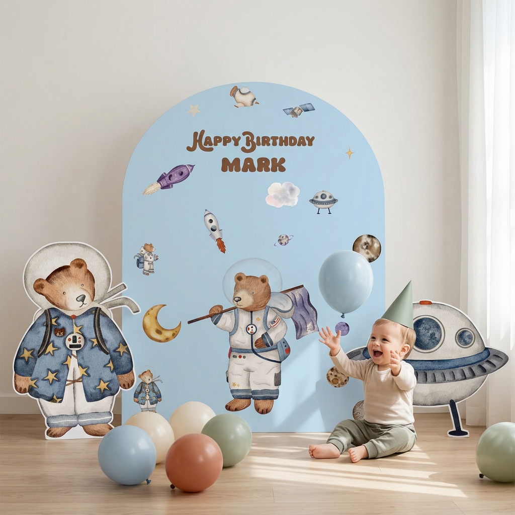 Space Bear Birthday Backdrop Set - display 6
