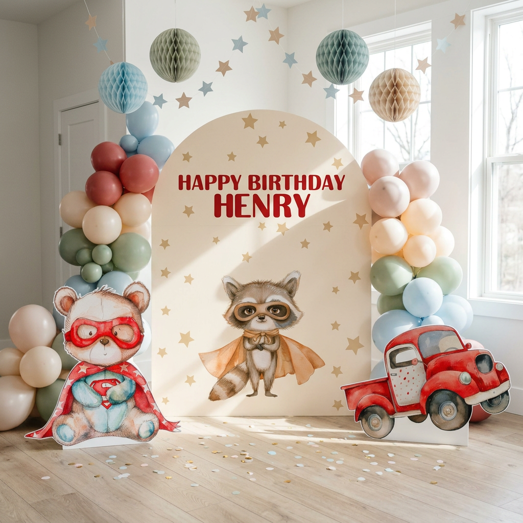 Superhero Animals Birthday Backdrop Set - display 2