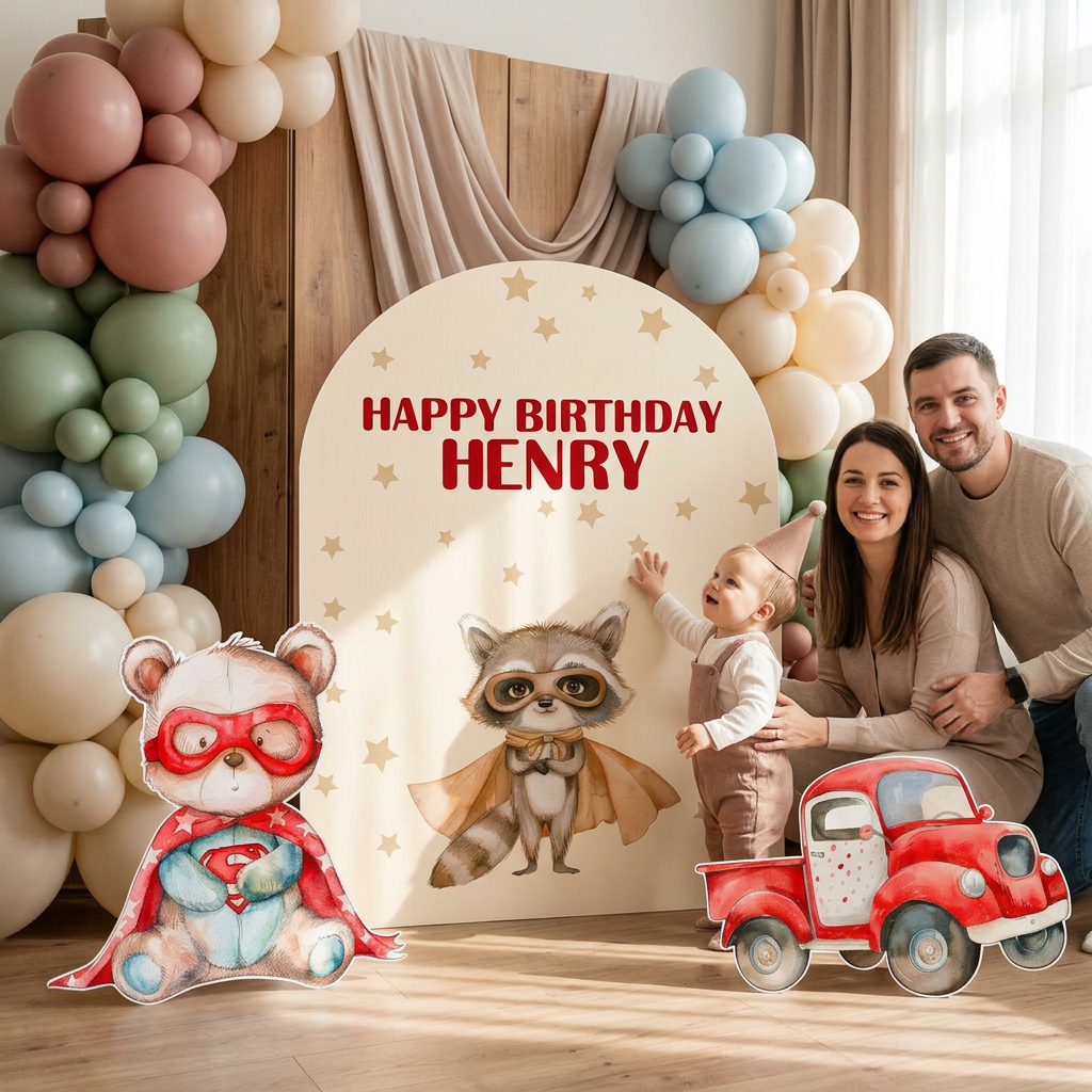 Superhero Animals Birthday Backdrop Set - display 3