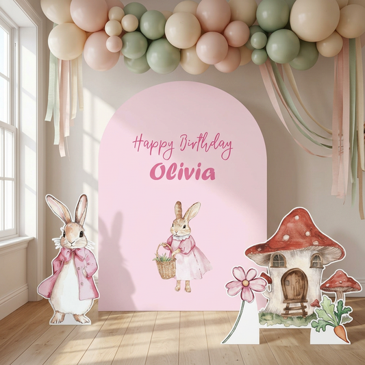 Pink Bunny Birthday Backdrop Set - display 1