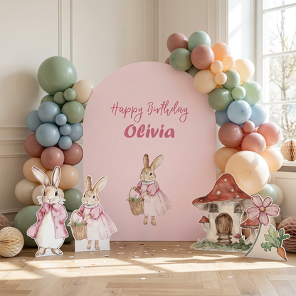 Pink Bunny Birthday Backdrop Set - display 2