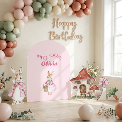 Pink Bunny Birthday Backdrop Set - display 4