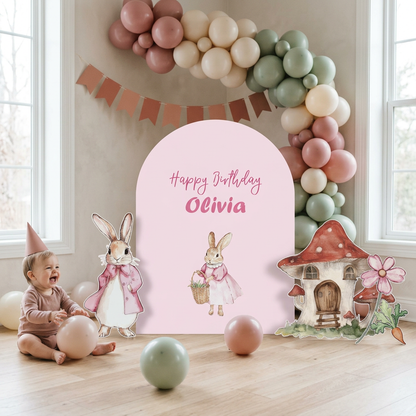 Pink Bunny Birthday Backdrop Set - display 6