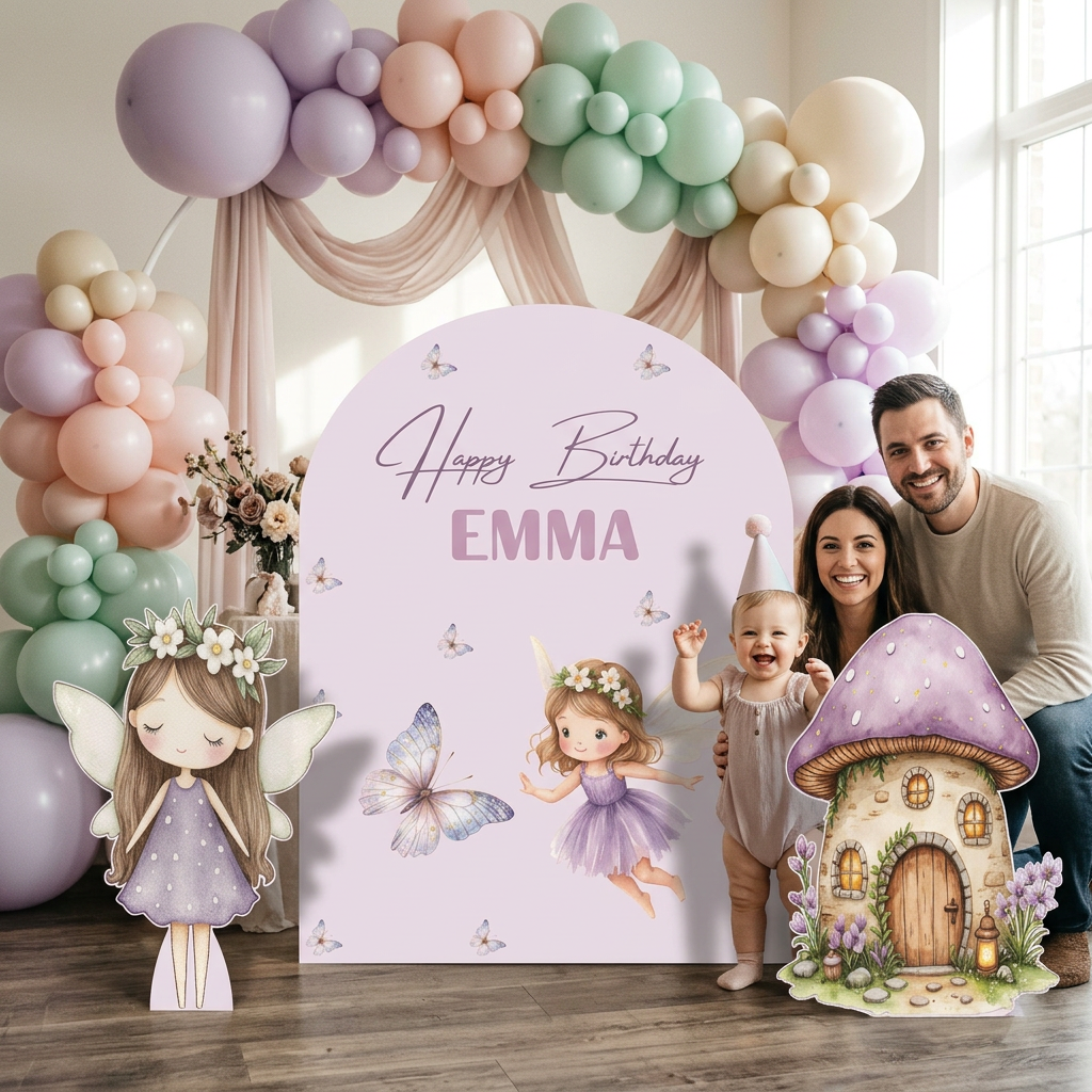 Purple Fairy Birthday Backdrop Set - display 3
