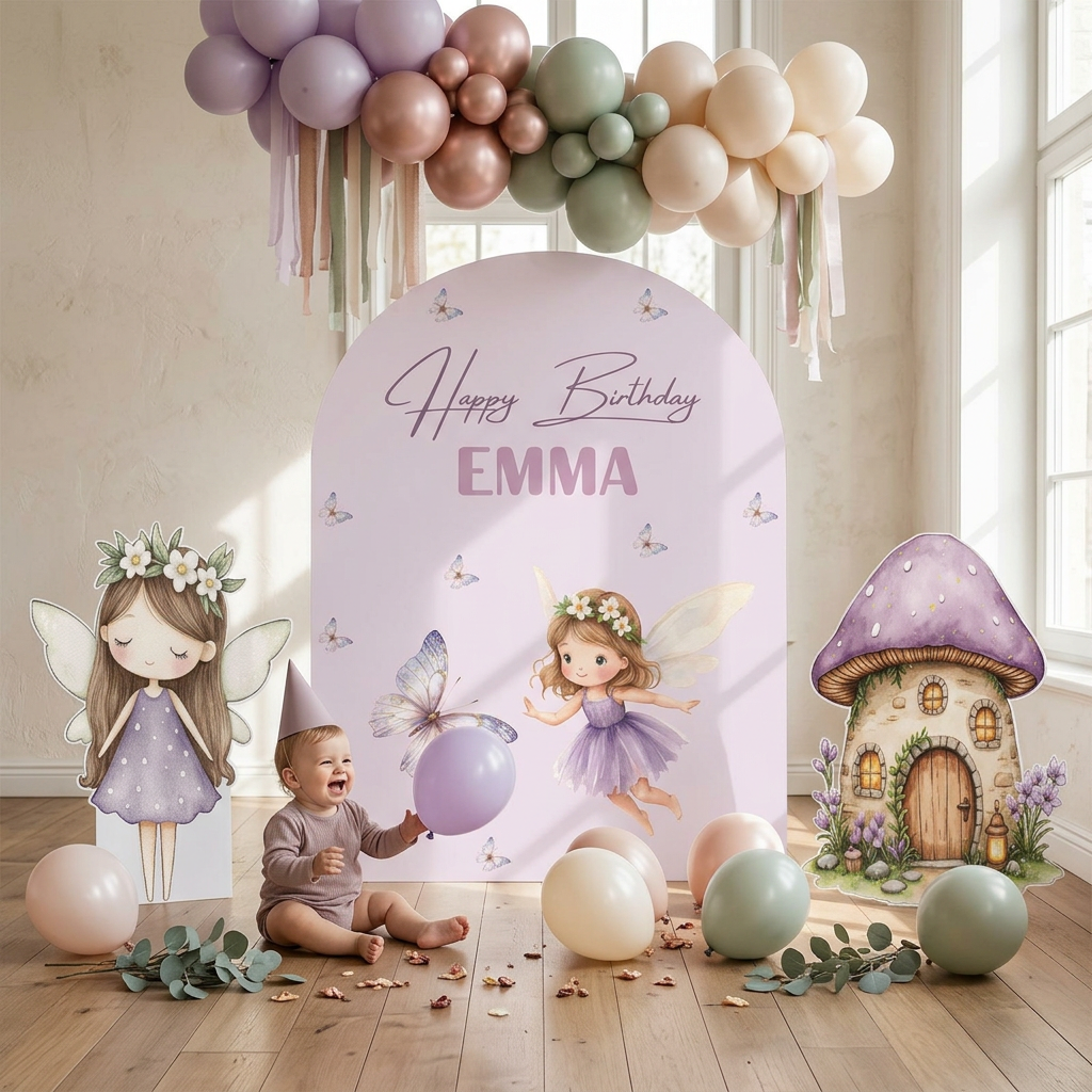 Purple Fairy Birthday Backdrop Set - display 6