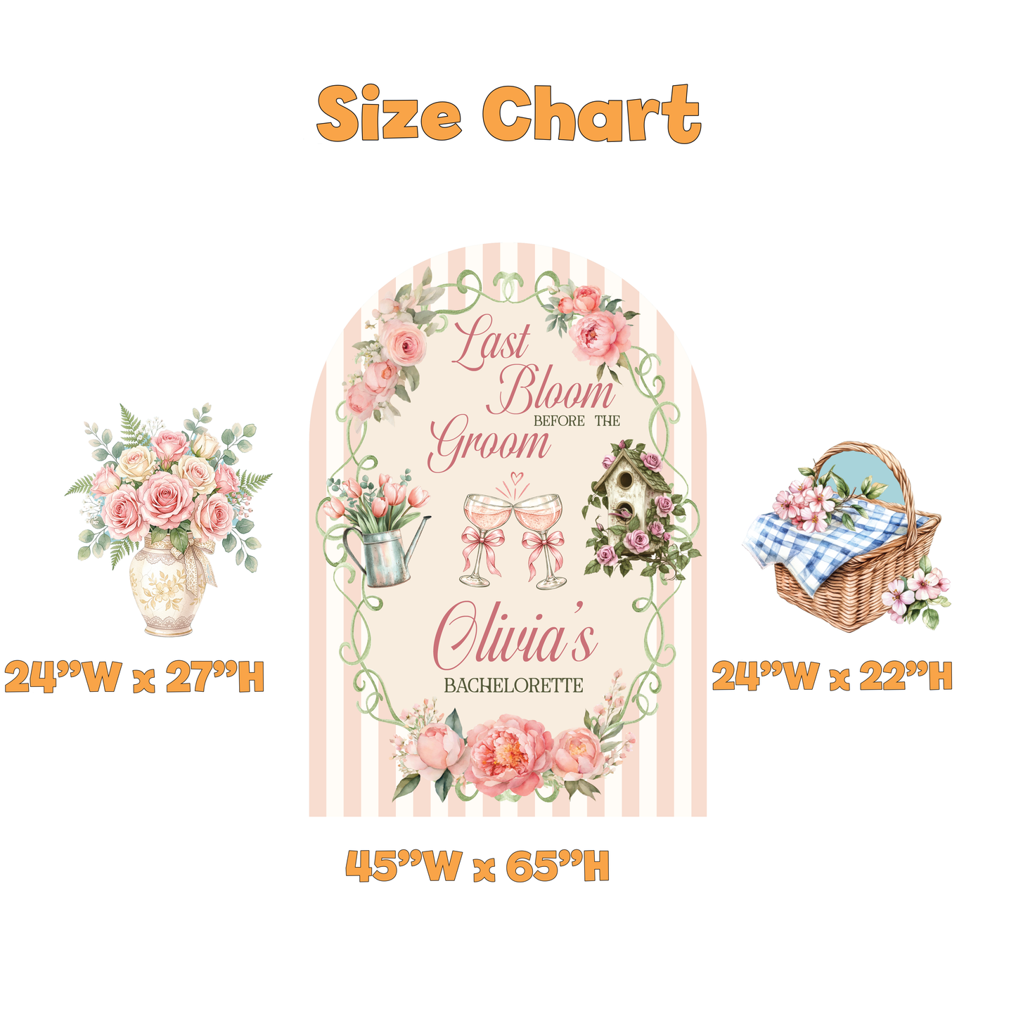 Last Bloom Before the Groom Bachelorette Party Set - size chart