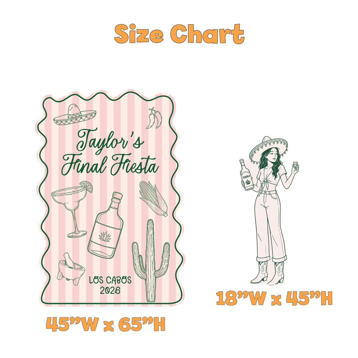 Final Fiesta Bachelorette Party Backdrop Set - size chart