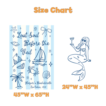 Last Sail Before the Veil Bachelorette Backdrop Set - size chart