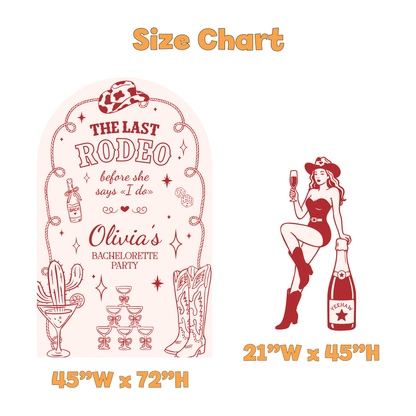 Last Rodeo Bachelorette Party Backdrop Set - size chart
