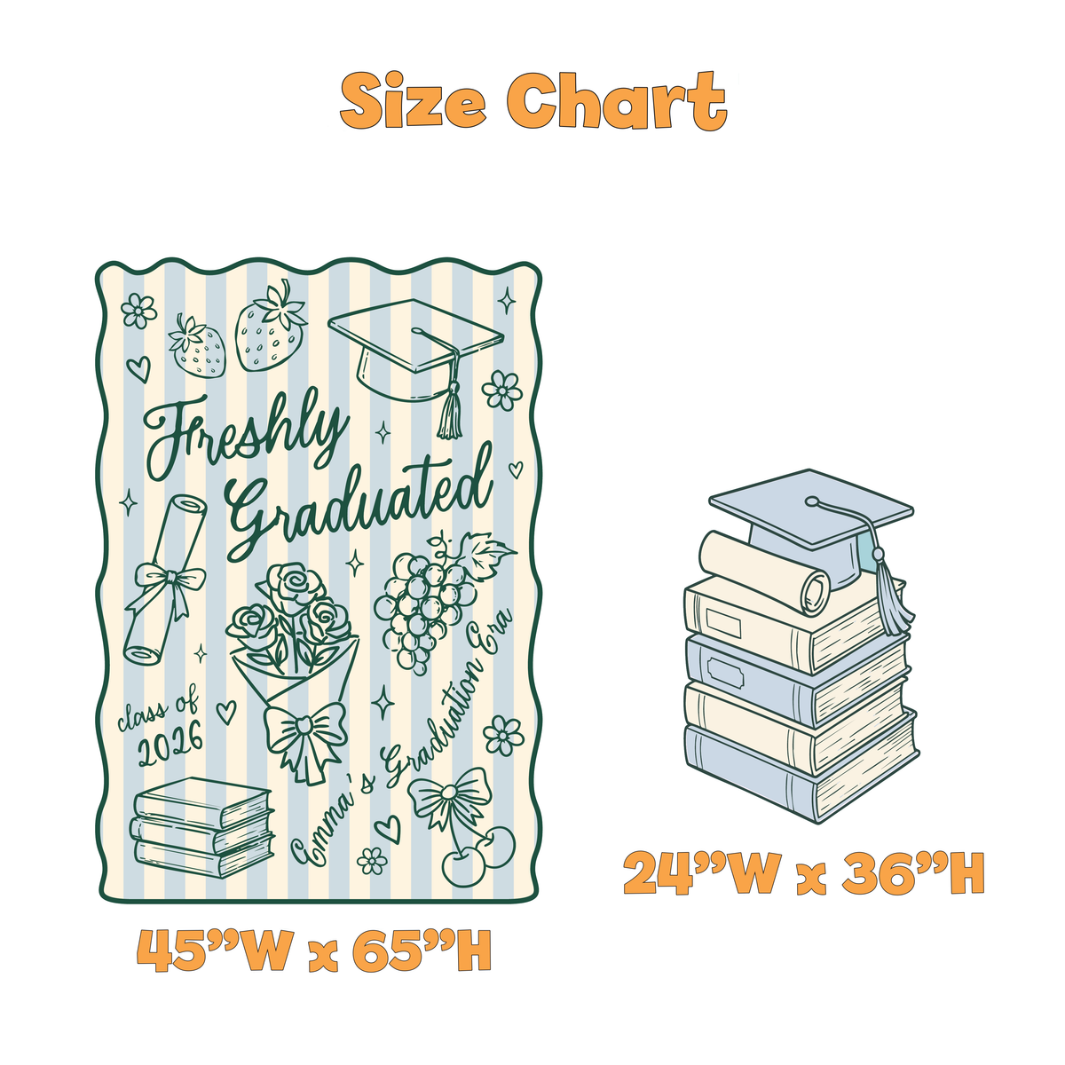Freshly Graduated Graduation Party Backdrop Set - size chart