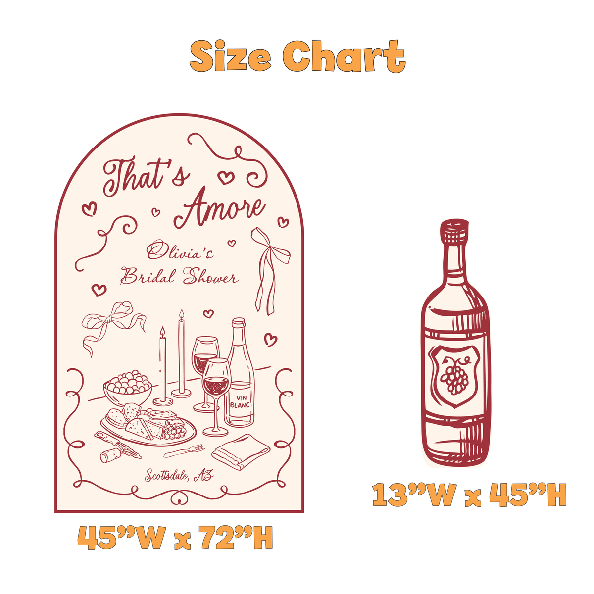 That's Amore Italian Wine Bridal Shower Backdrop Set - size chart