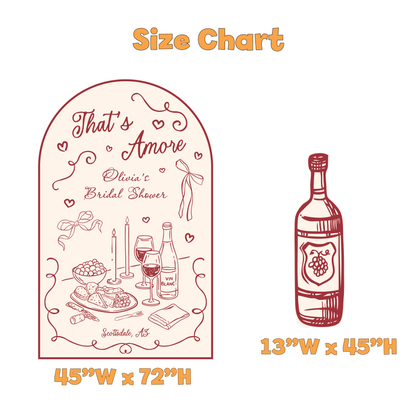 That's Amore Italian Wine Bridal Shower Backdrop Set - size chart