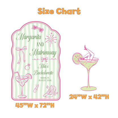 Margarita and Matrimony Bachelorette Party Set - size chart