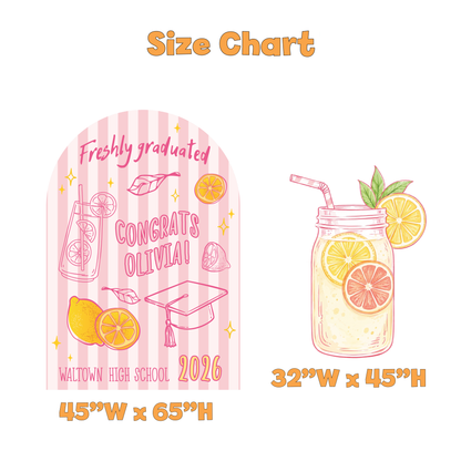Freshly Graduated Lemonade Graduation Party Backdrop Set - size chart