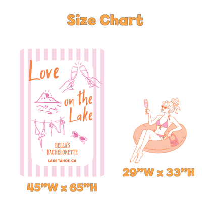 Love on the Lake Bachelorette Party Backdrop Set - size chart