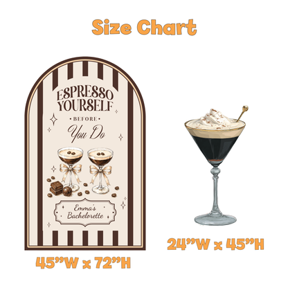 Espresso Yourself Bachelorette Party Backdrop Set - size chart