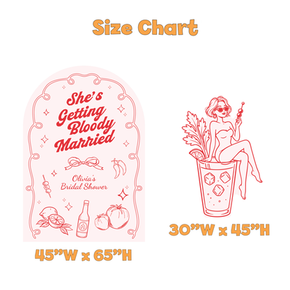Bloody Married Bridal Shower Backdrop Set - size chart