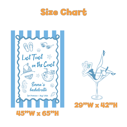 Last Toast on the Coast Bachelorette Backdrop Set - size chart