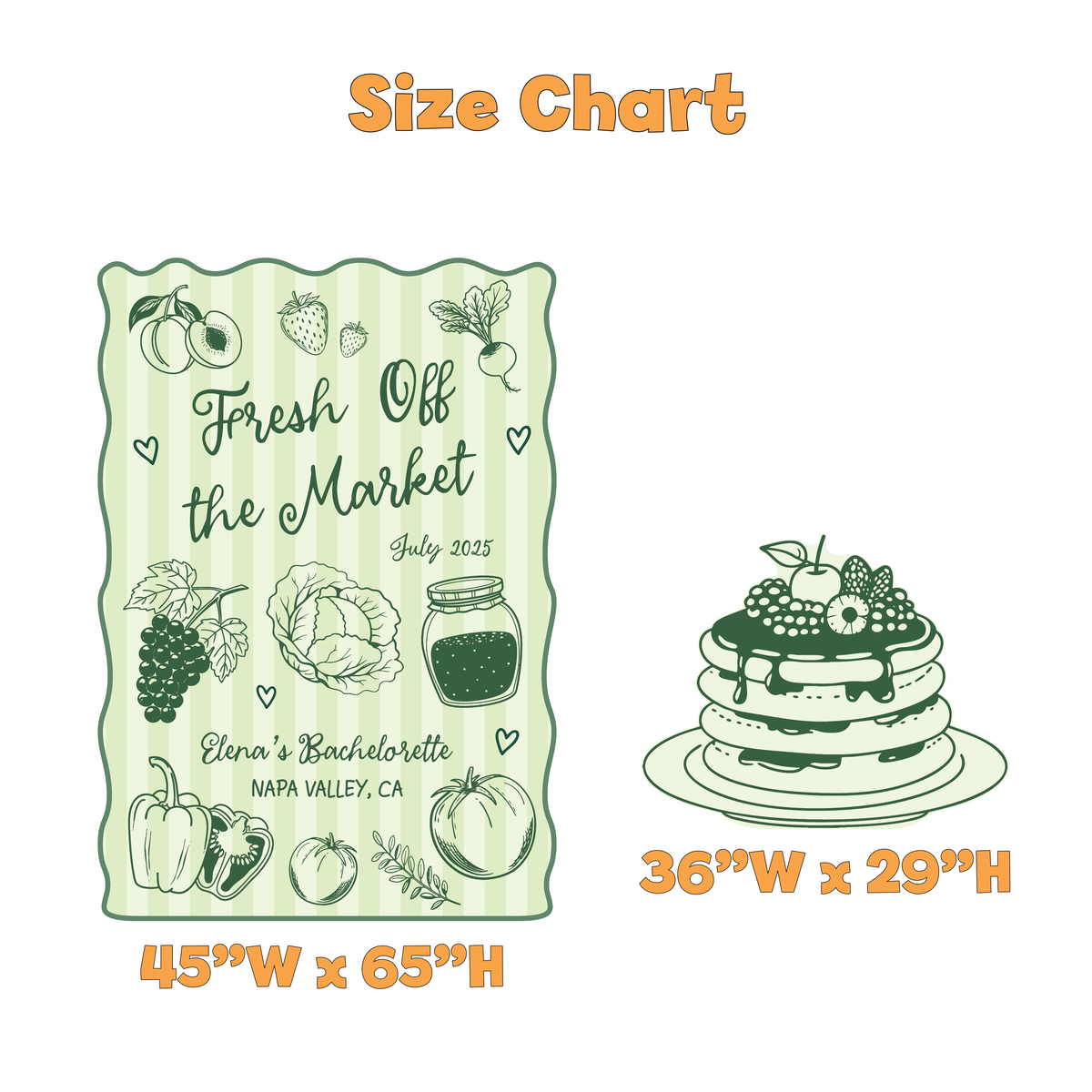 Fresh Off the Market Bachelorette Party Prop Set - size chart