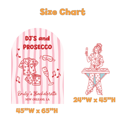 DJs and Prosecco Bachelorette Party Backdrop Set - size chart