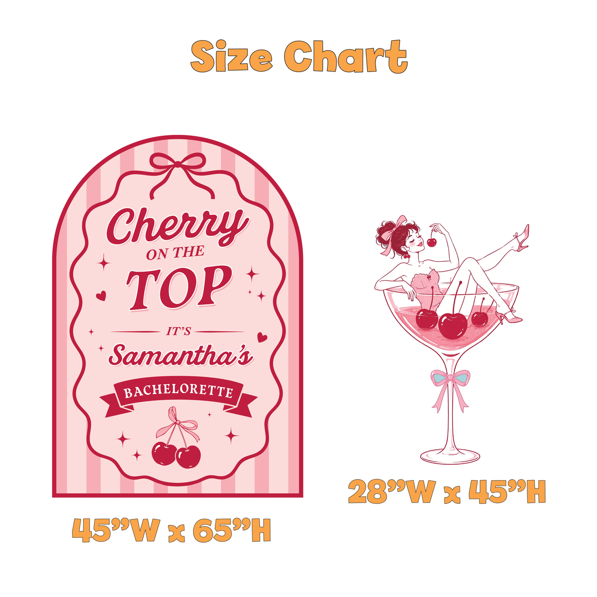 Cherry on Top Bachelorette Party Backdrop Set - size chart