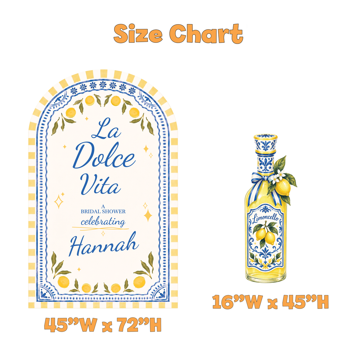 La Dolce Vita Italian Lemon Bridal Shower Backdrop Set - size chart