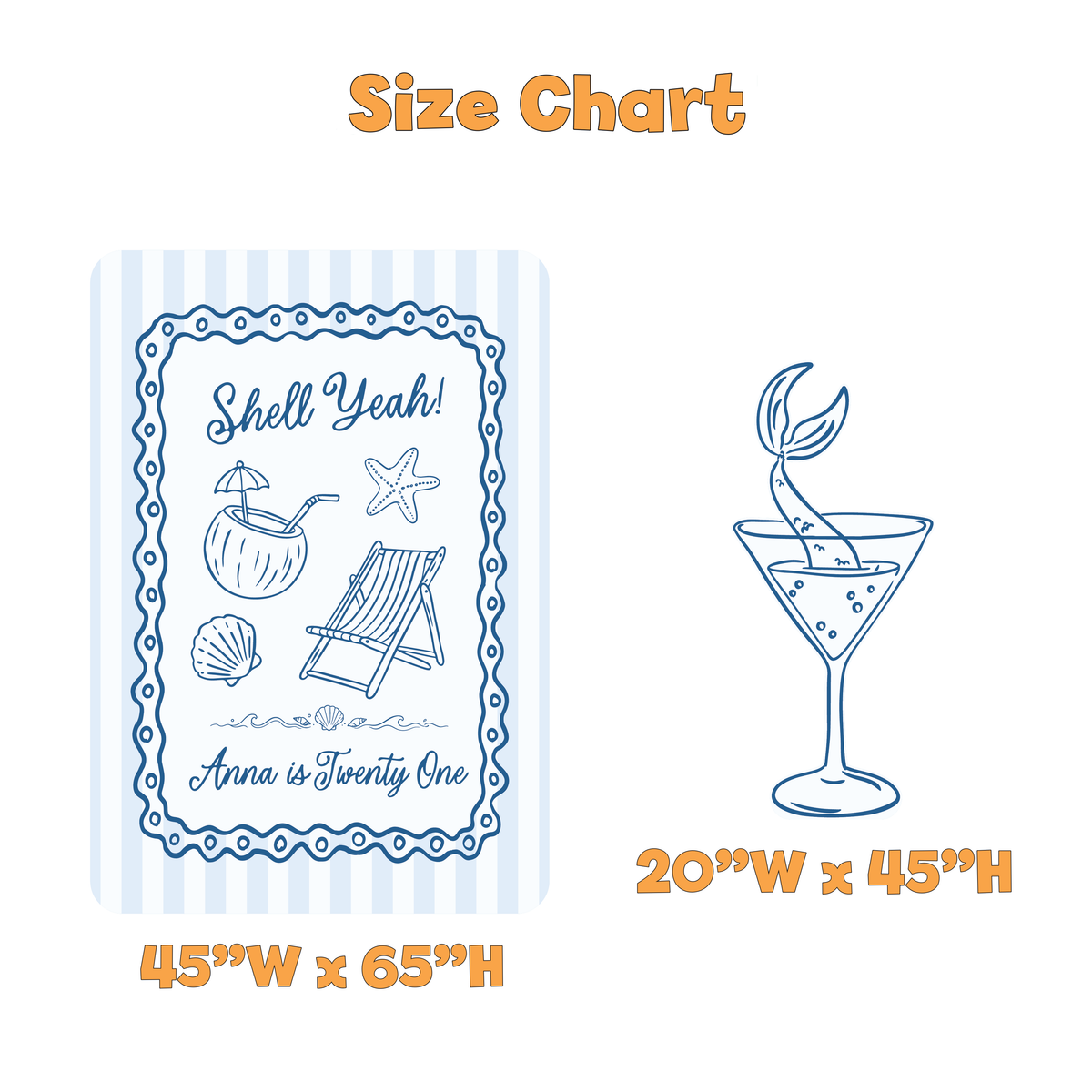 Shell Yeah Beach Birthday Backdrop Set - size chart