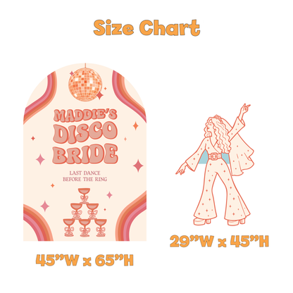 Disco Bride Bachelorette Party Backdrop Set - size chart