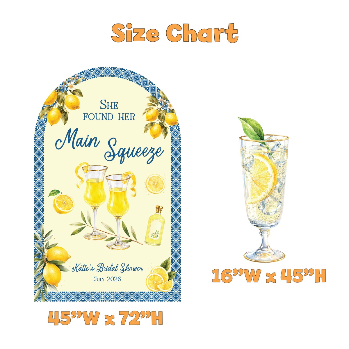 Main Squeeze Lemon Bridal Shower Backdrop Set - size chart