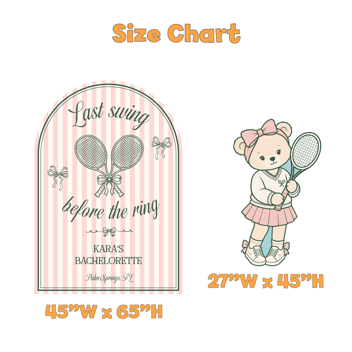 Last Swing Before the Ring Bachelorette Party Set - size chart