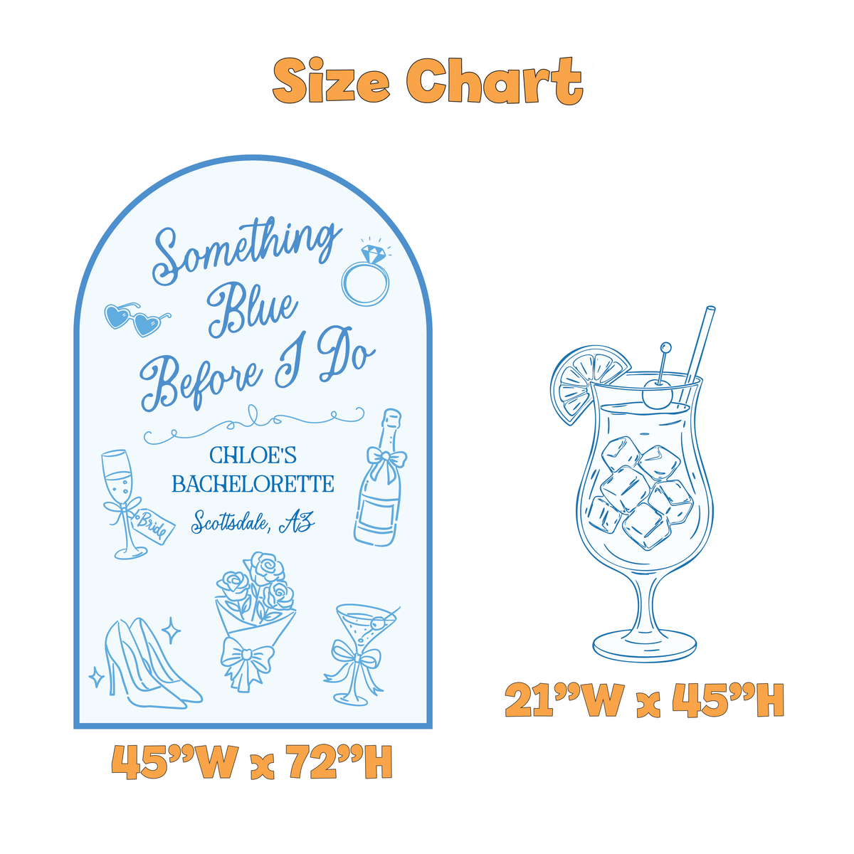 Something Blue Before I Do Bachelorette Party Set - size chart