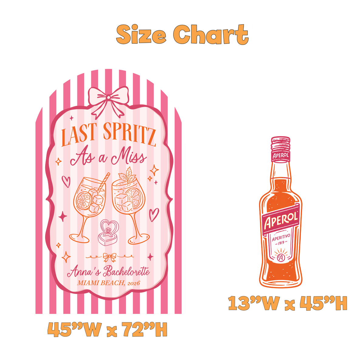 Last Spritz as a Miss Bachelorette Backdrop Set - size chart