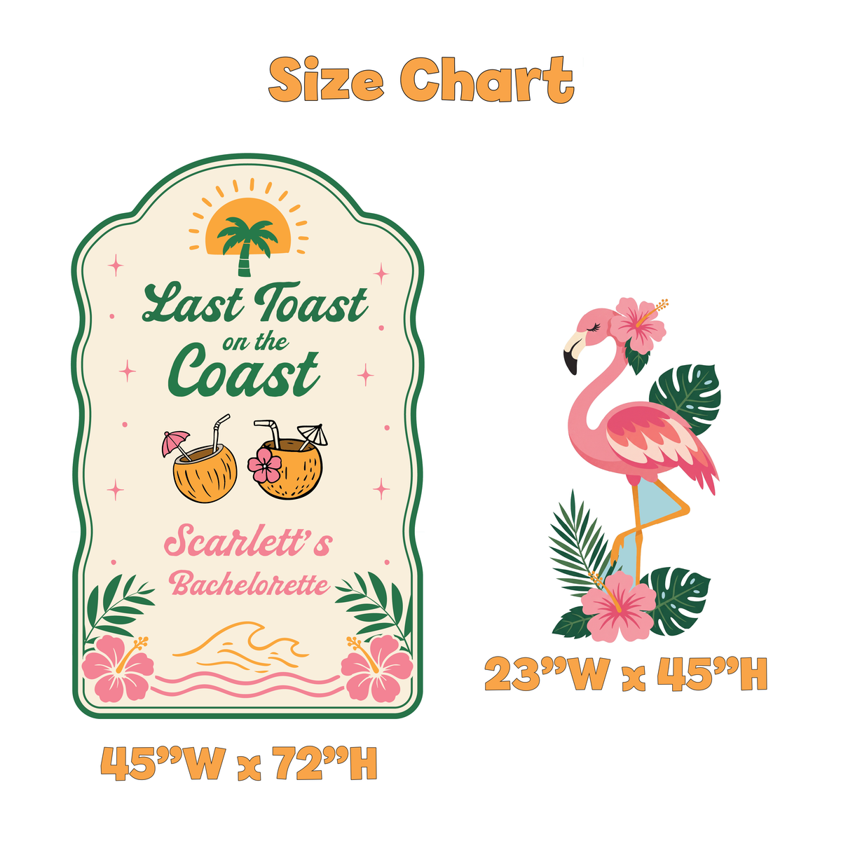 Last Toast on the Coast Bachelorette Party Set - size chart