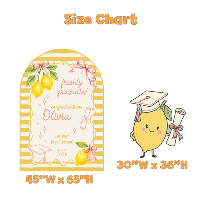 Freshly Graduated Lemon Graduation Party Backdrop Set - size chart