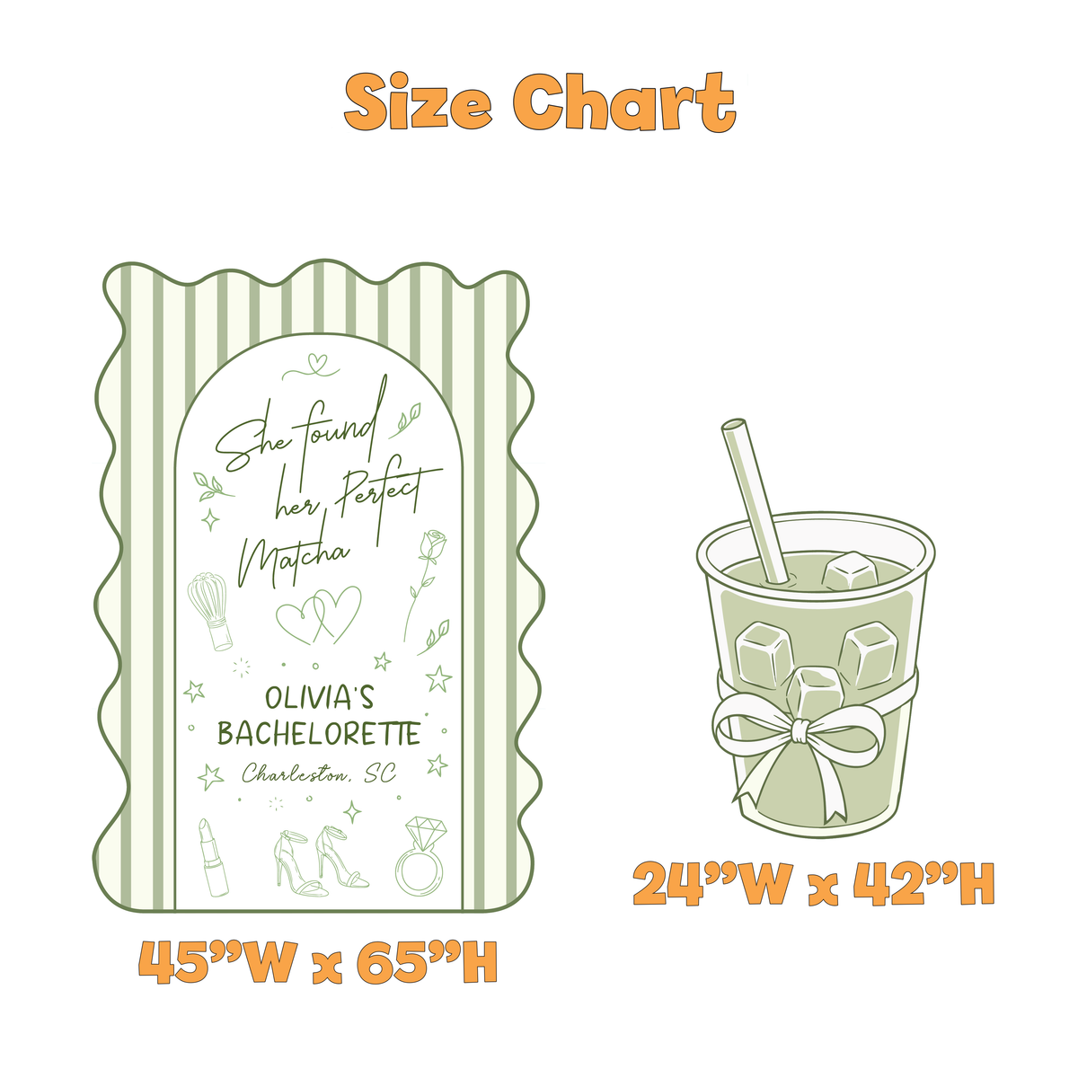 She Found Her Perfect Matcha Bachelorette Backdrop Set - size chart