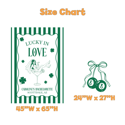 Lucky in Love Bachelorette Party Backdrop Set - size chart