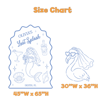 Last Splash Bachelorette Party Backdrop Set - size chart