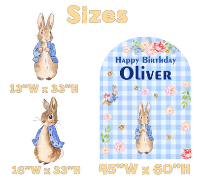 Blue Floral Garden Bunny Birthday Backdrop Set - size chart