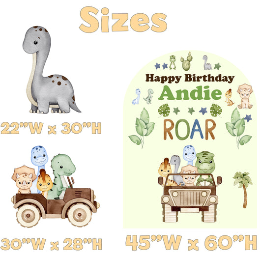 Dinosaur Safari Birthday Backdrop Set - size chart