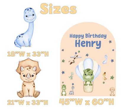 Baby Dinosaur Birthday Backdrop Set - size chart