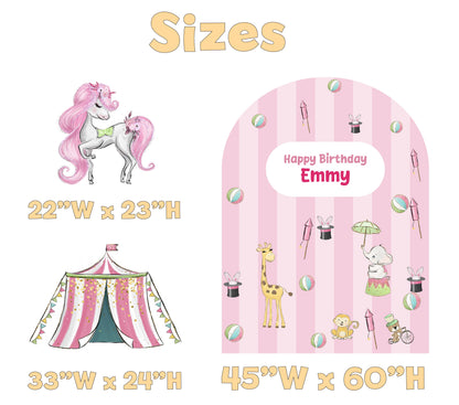 Pink Circus Birthday Backdrop Set - size chart