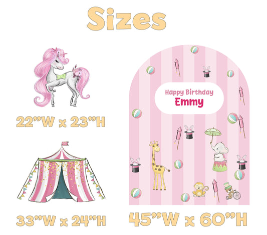Pink Circus Birthday Backdrop Set - size chart