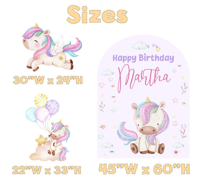 Unicorn Birthday Backdrop Set - size chart