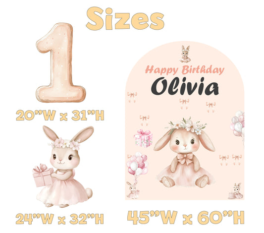 Bunny Birthday Backdrop Set - size chart