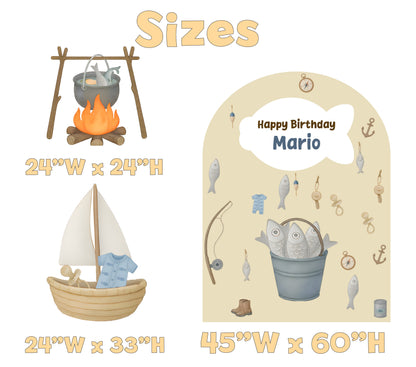 Gone Fishing Birthday Backdrop Set - size chart